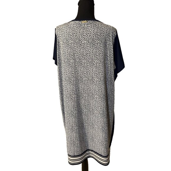 Michael Kors Shift Dress 2X Navy Blue Ivory White Short Sleeve Washable NEW - Picture 4 of 11
